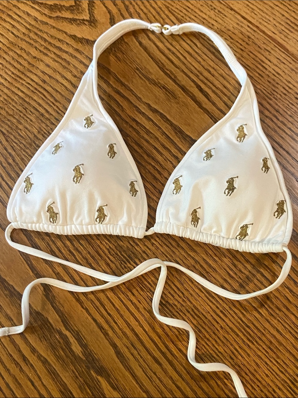 Polo Ralph Lauren - White Triangle Bikini Top with Gold Logo Motifs S/M